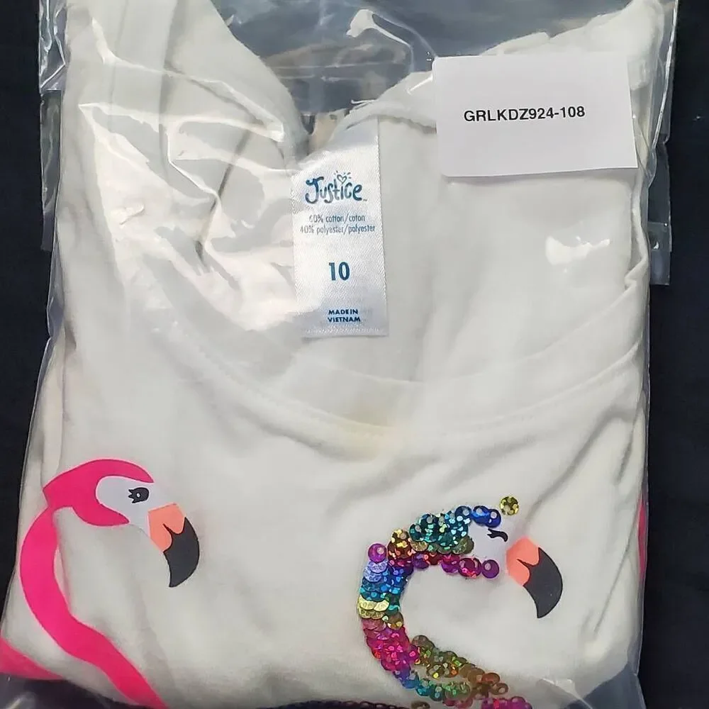 Justice Girls Youth 10 Large white flamingo Top